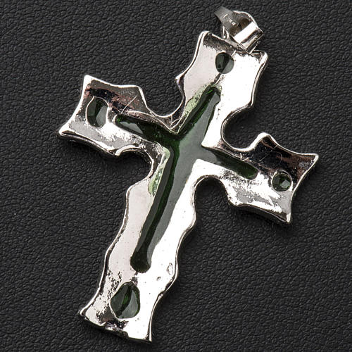 Pendant cross in 925 silver and green enamel 3
