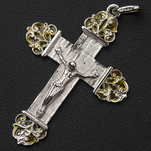 Pendant crucifix in silver and yellow enamel 2