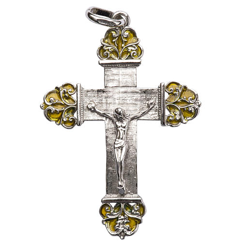 Pendant crucifix in silver and yellow enamel 1