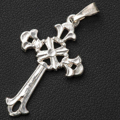 Pendant, perforated cross in silver, Gothic style 2