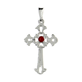 Pendant, perforated cross in silver, coral, Gothic style