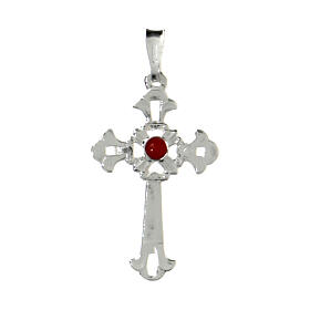 Croix gotique percée argent et corail