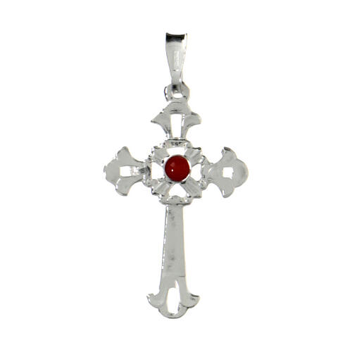 Croix gotique percée argent et corail 1