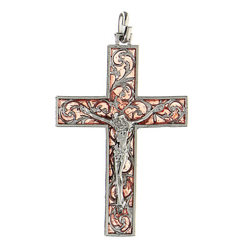 Pendant crucifix in silver and pink enamel 1