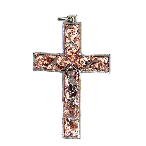 Pendant crucifix in silver and pink enamel 2