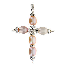 Pendant cross, strass and pearls