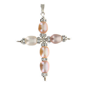 Pendant cross, strass and pearls