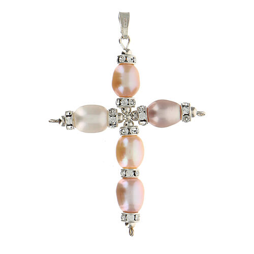 Pendant cross, strass and pearls 1