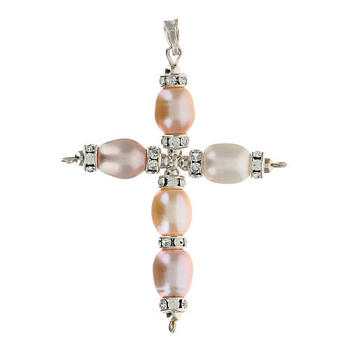 Pendant cross, strass and pearls 2