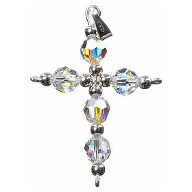 Pendant cross, silver and faceted crystal