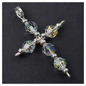 Croce argento e perle strass sfaccettate
