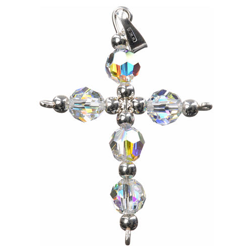 Pendant cross, silver and faceted crystal 4