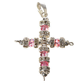 Colgante cruz strass color rosado