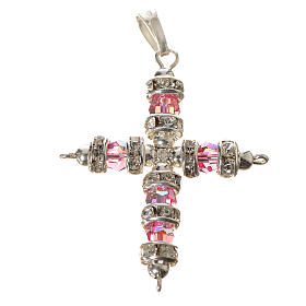 Colgante cruz strass color rosado