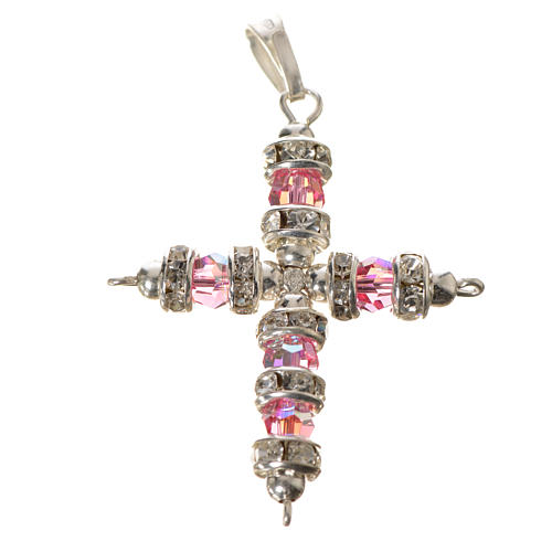 Croix pendentif strass rose 5