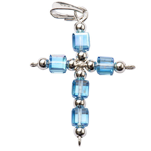 Pendant cross, light blue cubic strass 1