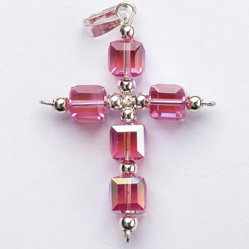 Pendant cross, pink cubic strass 1