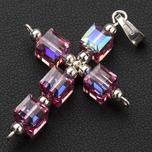 Pendant cross, pink cubic strass 2