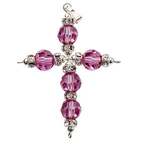 Pendant cross, round crystal 5x4cm