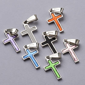 Pendant cross in silver and coloured enamel
