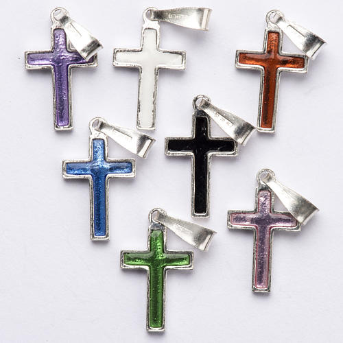 Pendant cross in silver and coloured enamel 3