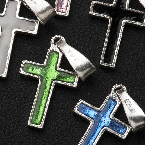 Pendant cross in silver and coloured enamel 5