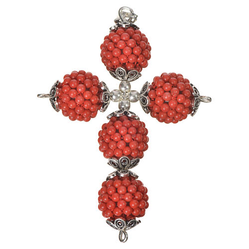 Cruz esferas de coral  rosa diam 1,5cm 4