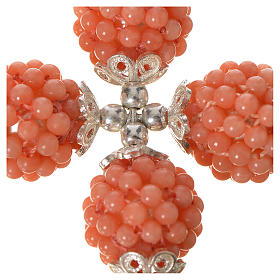 Pink coral cross pendant 1.5 cm pearls