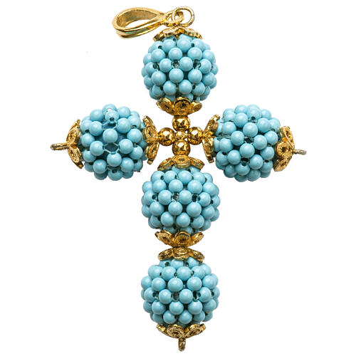 Turquoise cross pendant 1,5 cm pearls 1