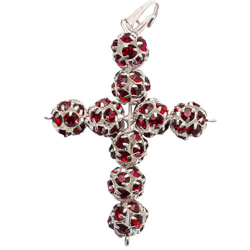 Pendant cross, red strass ball diam. 0,31in 1