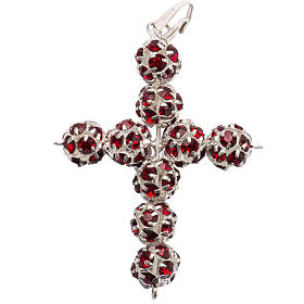 Pendant cross, red strass ball diam. 0,31in