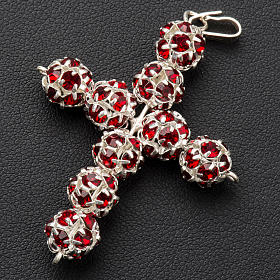 Pendant cross, red strass ball diam. 0,31in