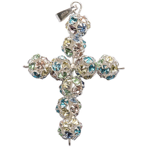 Pendant cross, multicoloured strass ball diam. 0,31in 1