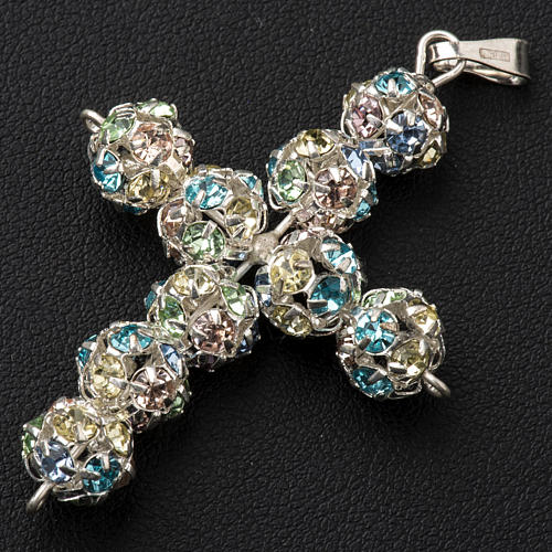 Pendant cross, multicoloured strass ball diam. 0,31in 2