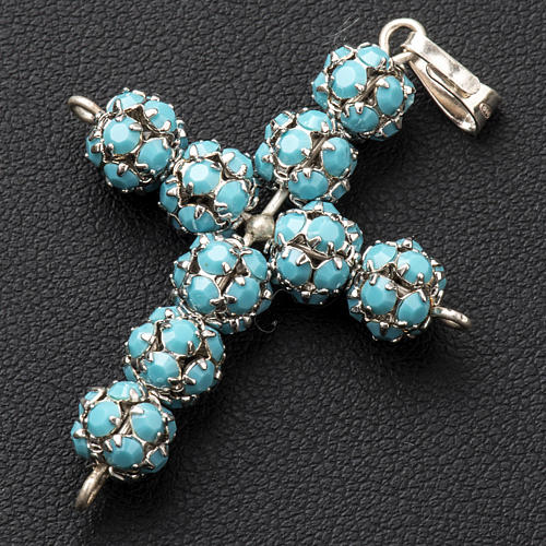 Pendant cross, Turquoise strassball diam. 0,31in 2