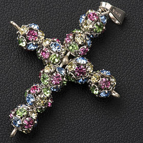 Pendant cross, strass ball 4 colours diam. 0,31in