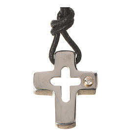 Pendant, silver cross with hole and zircon