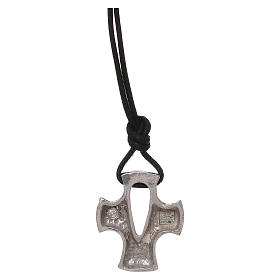 Pendant, stylized cross with hole in silver, zircon