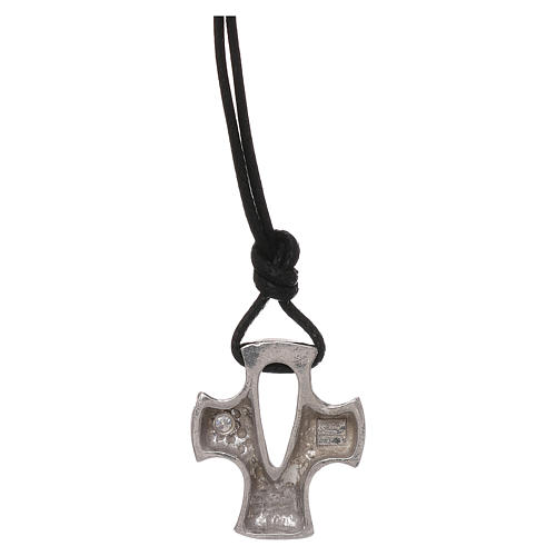 Pendant, stylized cross with hole in silver, zircon 2