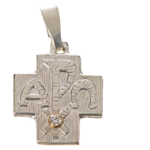 Pendant cross in silver, Alpha Omega with zircon 4