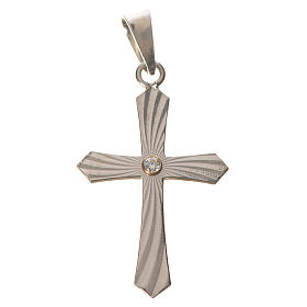 Pendant cross, pointed in silver with zircon and swirling patter