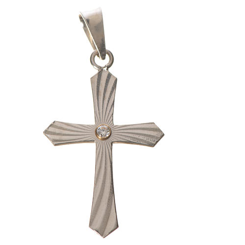 Croce a punta argento e zircone zigrinata 4