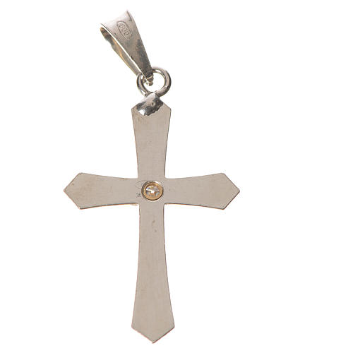 Croce a punta argento e zircone zigrinata 2