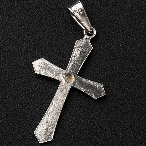 Croce a punta argento e zircone zigrinata 3