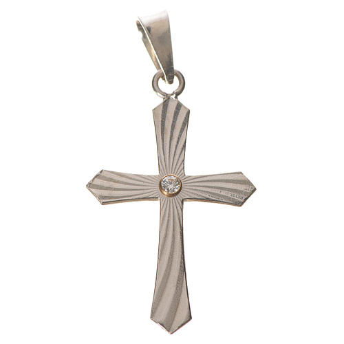 Pendant cross, pointed in silver with zircon and swirling patter 1