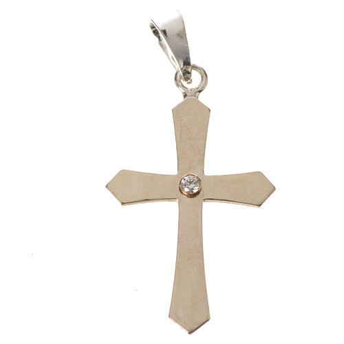 Pendant cross, pointed in silver with zircon 3
