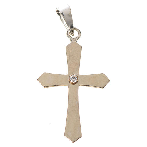 Pendant cross, pointed in silver with zircon 1