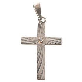 Pendant cross, in silver with zircon and swirling pattern 3x2cm