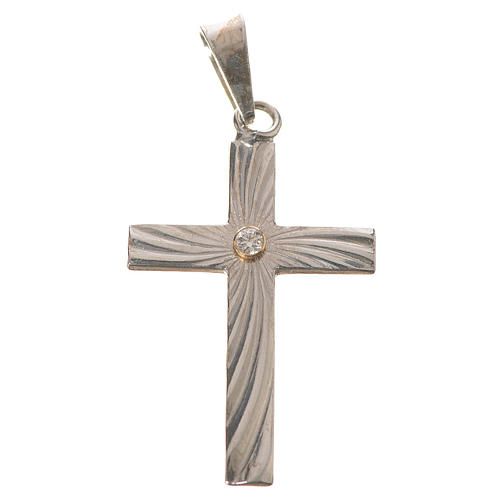 Croix classique crénelée argent et zircon 3x2 1