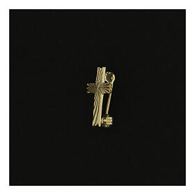 Croce spilla dorata zigrinata arg.925